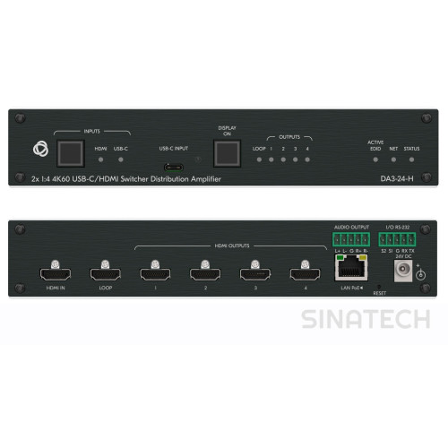 Kramer DA3-24-H Усилитель-распределитель 1:4 HDMI с коммутатором 2х1 HDMI + USB-C и деэмбедером аудио